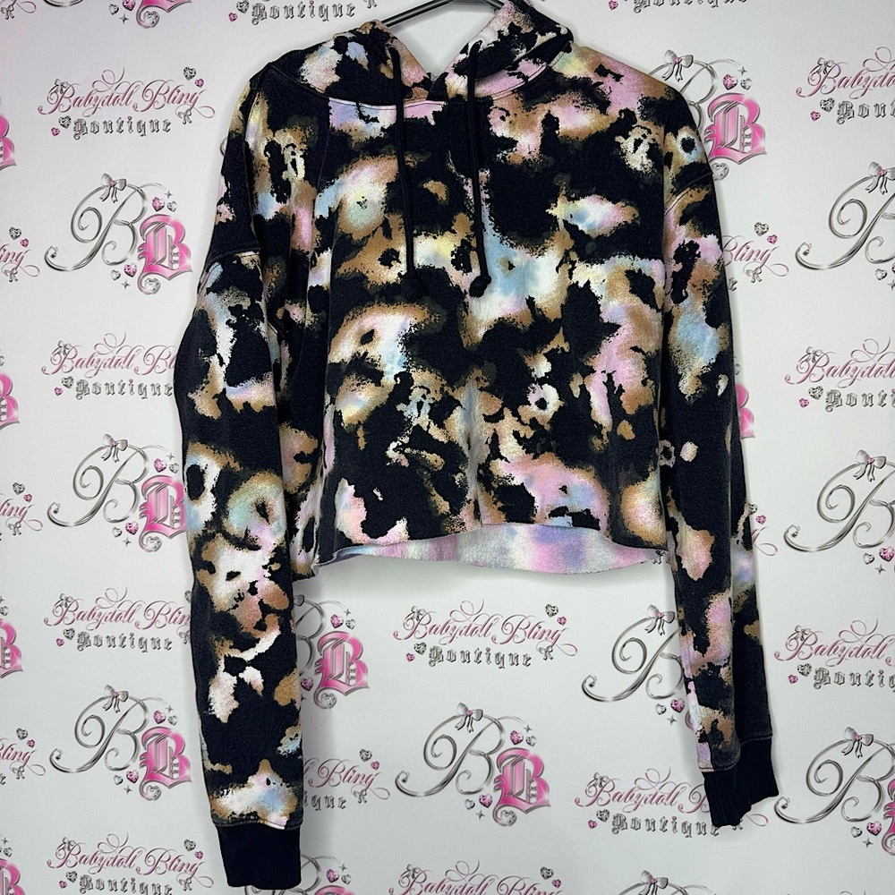 Wild fable sweater hoodie pull over crop tie dye camo pastel cotton candy fleece